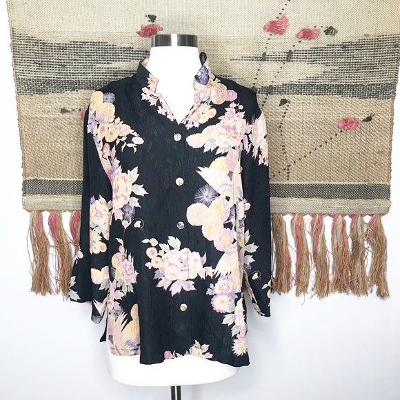 Citron Silk Crane Button Down Shirt - Picture 1 of 6